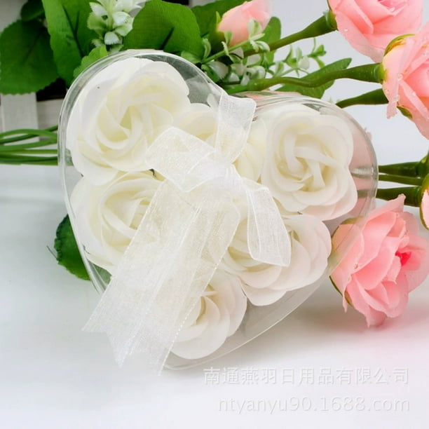 6Pcs 6 Heart-Shaped Soap Flowers PVC Artificial Roses in Transparent Heart Box with White Ribbon Romantic Valentine's Day Small Gift and Keepsake Decor6 piezas 6 flores de jabón en forma de JASKFLY