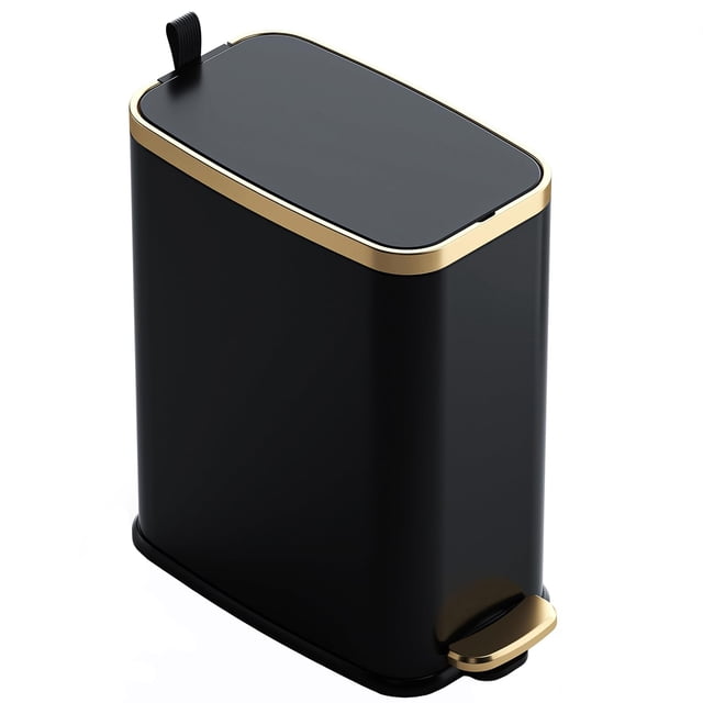 Bote de basura CEROELDA para baño pequeño con tapa, 5 l/1.3 galones, negro