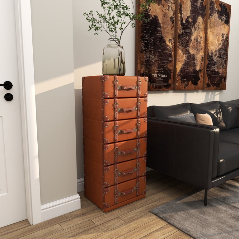 DecMode 16" x 42" Brown Wooden Faux Leather 6 Drawer Chest with Buckle and  Strap Detailing, 1-Piece - Walmart.com