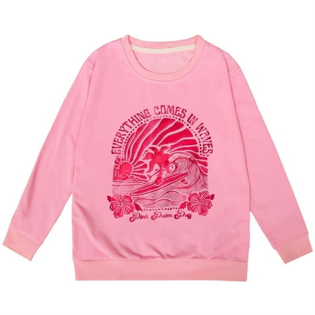 

Otqutp Baby Casual Round Neck Girls Middle and Older Children s Printed Casual Pullover Shirt Loose Round Neck Long Sleeve Sweater(Pink 8-9 Years)