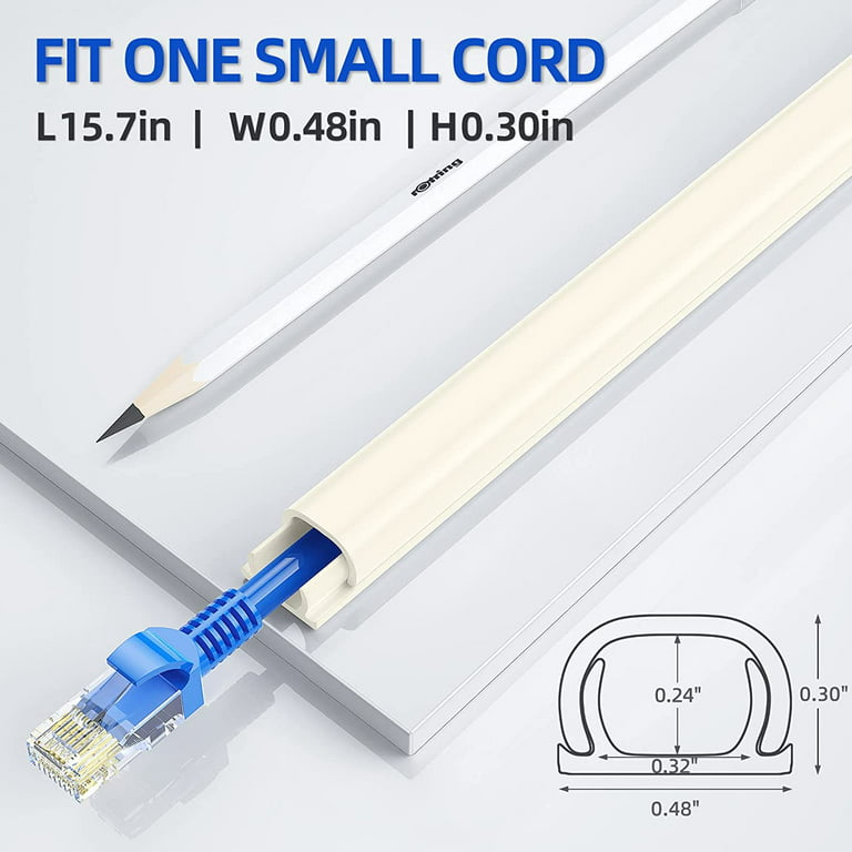 128in Wall Cord Hider for 1 Mini Cord - Yecaye On-Wall Cord Cover Channel -  Cable Concealer Cord Wires, Cable Cover Cord Management for Home Office -  W0.5in H0.31in, White 