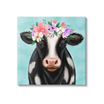 Stupell Industries Farm Cow Floral Turquoise Blossoms Painting Gallery Wrapped Canvas Print Wall Art, Design by Elizabeth Tyndall