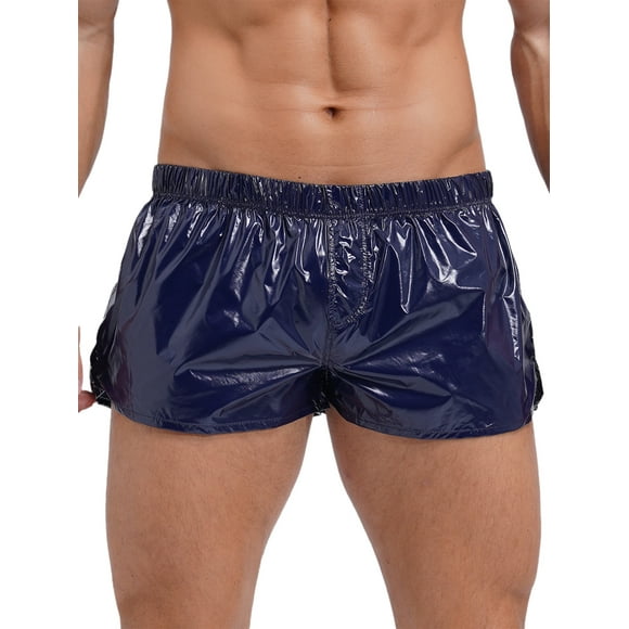 XUNZOO Boxeurs Métalliques Brillants pour Hommes Taille Élastique Fente Latérale Séchage Rapide Maillot de Bain Bleu Marine TG