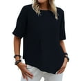 thumbnail image 4 of B91xZ Hauts d'Été pour Femmes Coupe Décontractée Manches Courtes Col Rond Tee-Shirt, Marine S, 4 of 5