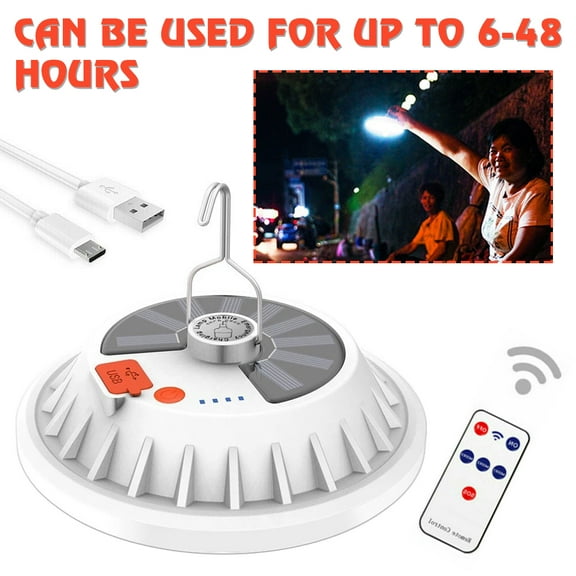 FZFLZDH USB Solar Wireless Camping Light with Remote Control Hanging IPX7 Waterproof Tent LED Outdoor Lamp for Hiking Outage Hurricane Cellphone Emergency Charging (120 Lamp Beads)