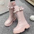 thumbnail image 6 of WAVSUF Girls Wide Width Boots Round Toe Mid Calf Soft Sole Winter Warm Platform Boots Pink 3 Big Kids, 6 of 10
