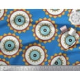thumbnail image 2 of Soimoi Blue Silk Fabric Marigold Geometric Print Sewing Fabric Yard 42 Inch Wide, 2 of 3