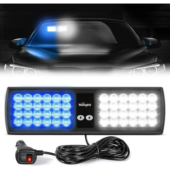 Nilight Blue White 48Led Visor Strobe Lights Interior Windshield Emergency Warning Lights Super Bright Led Strobe Lights