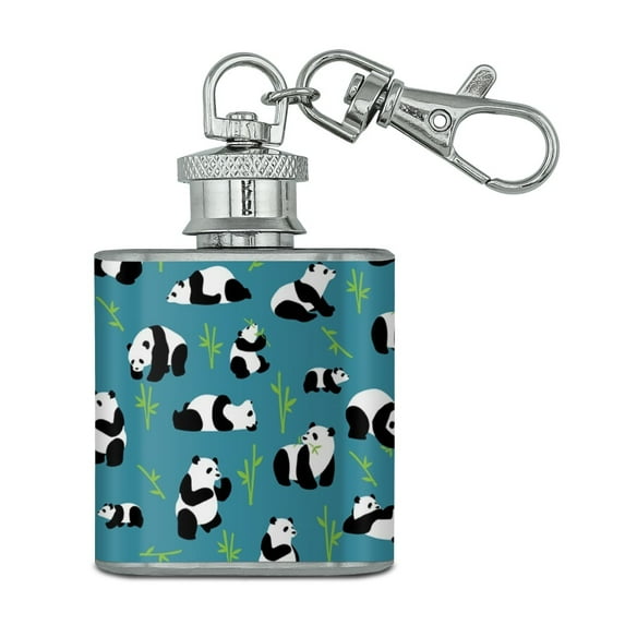 Panda and Bamboo Pattern Stainless Steel 1oz Mini Flask Key Chain