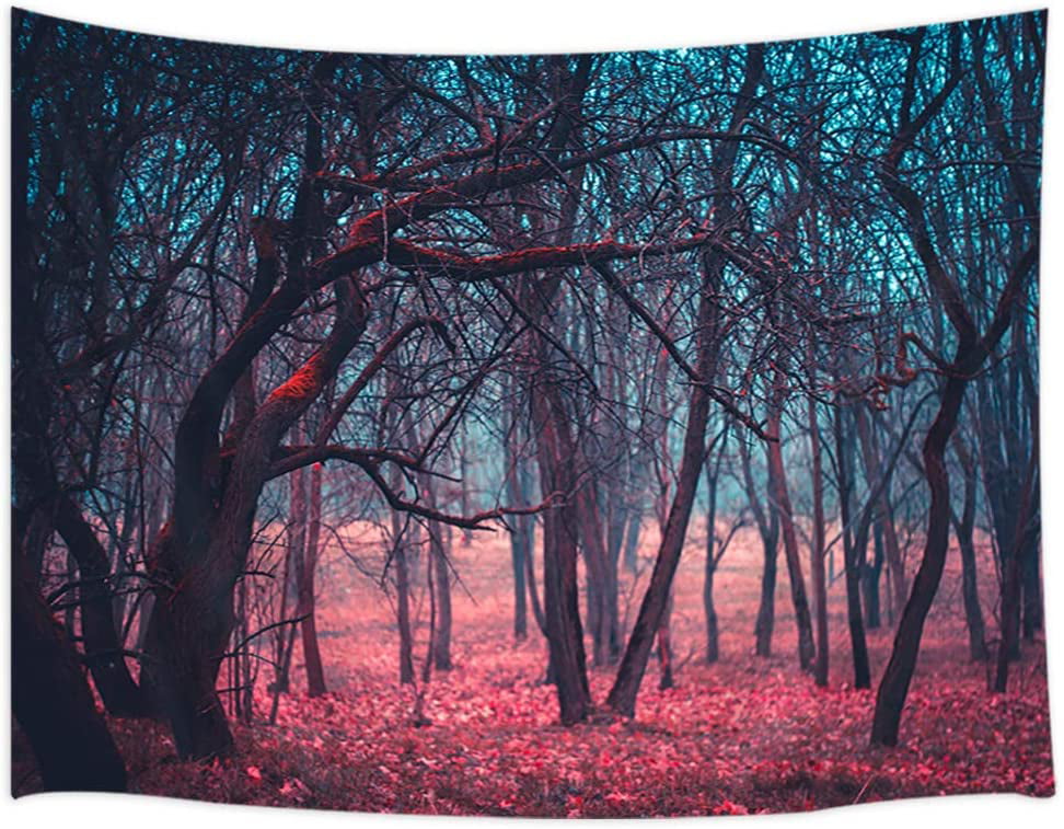 Red Hippie Foggy Forest Tree Print Tapestry Wall Hanging Tapestries Home Decor 