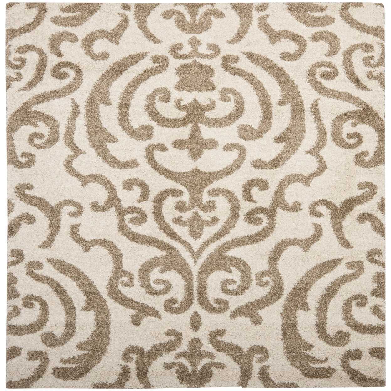 SAFAVIEH Florida Deangelo Damask Plush Shag Runner Rug, Cream/Beige, 2'3" x 9'