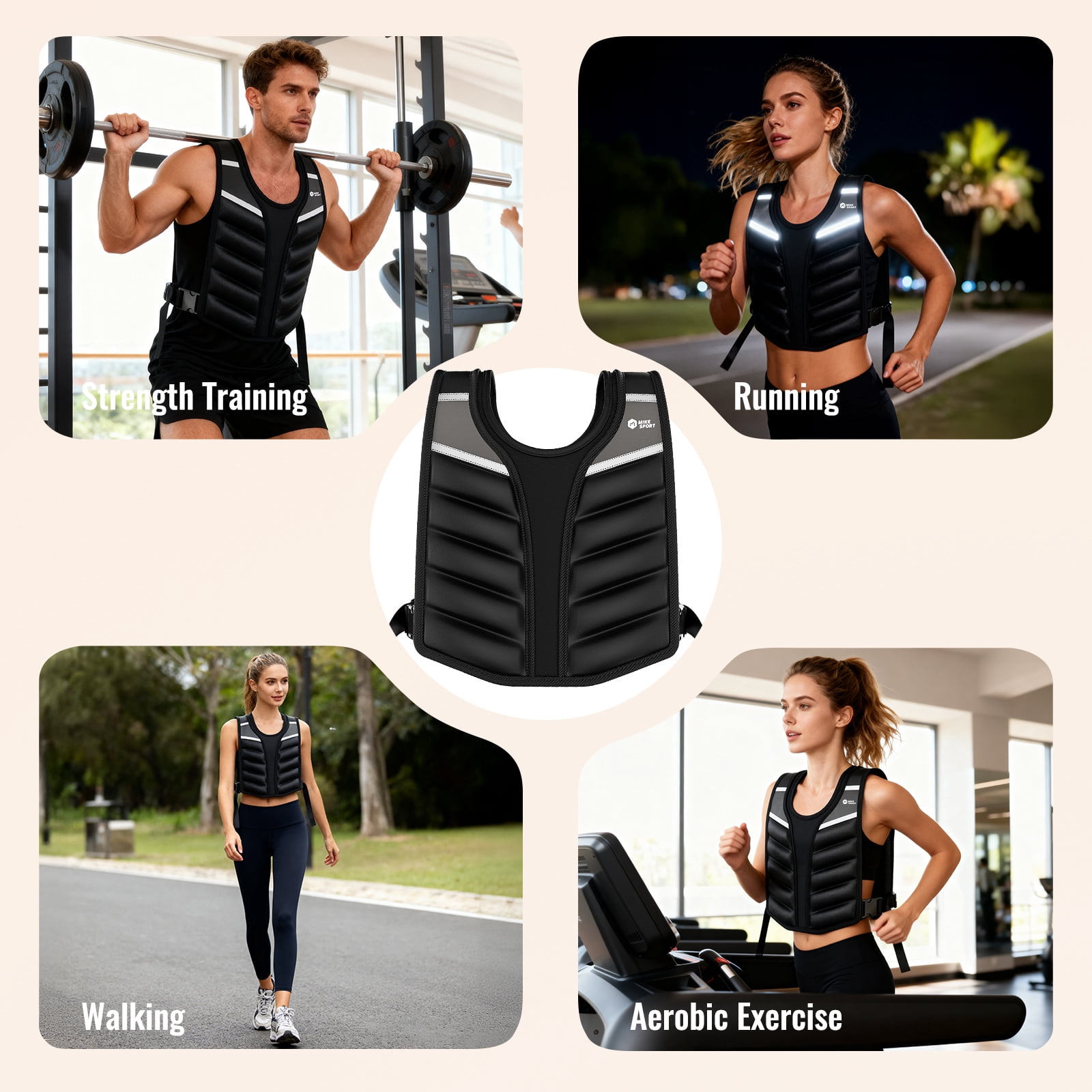 Fenbeli Weighted Vest 15lb/20lb for Men Women, Adjustable Body Weight Vest with Iron Sand, Reflective Stripes, Breathable Padded Shoulder Training Vest for Running Walking Workout, Black