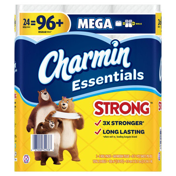 Charmin Essentials Strong 451Sheet 1Ply Toilet Paper, 24 pk