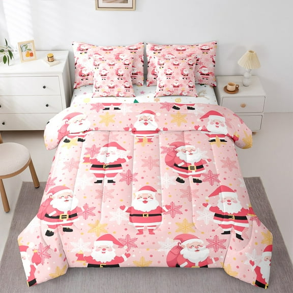 Manfei Santa Claus 7-Piece Twin Bedding Sets,Polka Dots Bedding Comforter Set,Merry Christmas Breathable Sheet Sets,Ultra Soft Festival Home Decor,Reversible