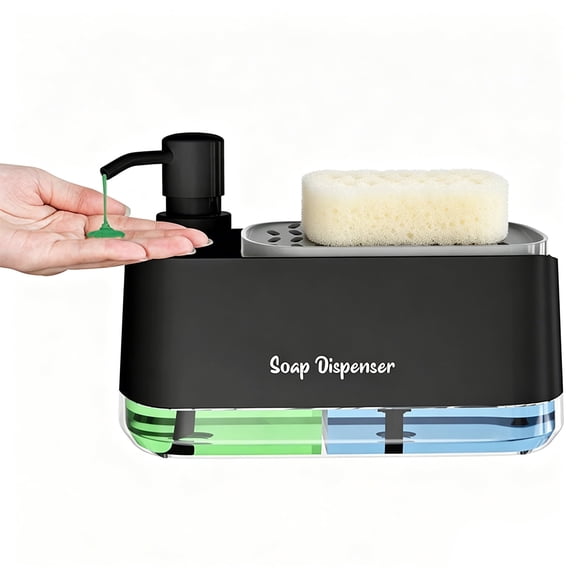 UHIAGREE Hand and Dish Soap Dispenser Set,3-in-1 Soap Dispenser with Sponge Holder for Kitchen,Black