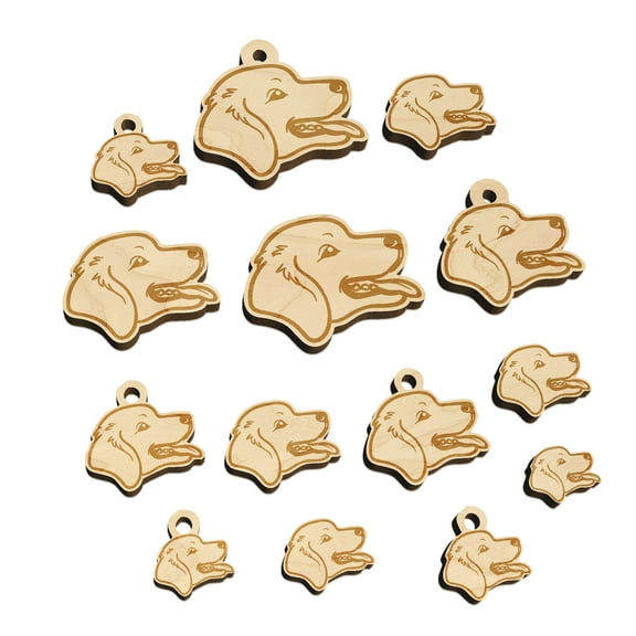 Golden Retriever Head Wood Mini Charms Shapes DIY Craft Jewelry - With Hole - Various Sizes (16pcs)