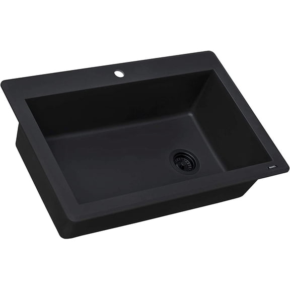 Ruvati 33 x 22 inch epiGranite Drop-in Topmount Granite Composite Quartz Single Bowl Kitchen Sink - Midnight Black - RVG1033BK