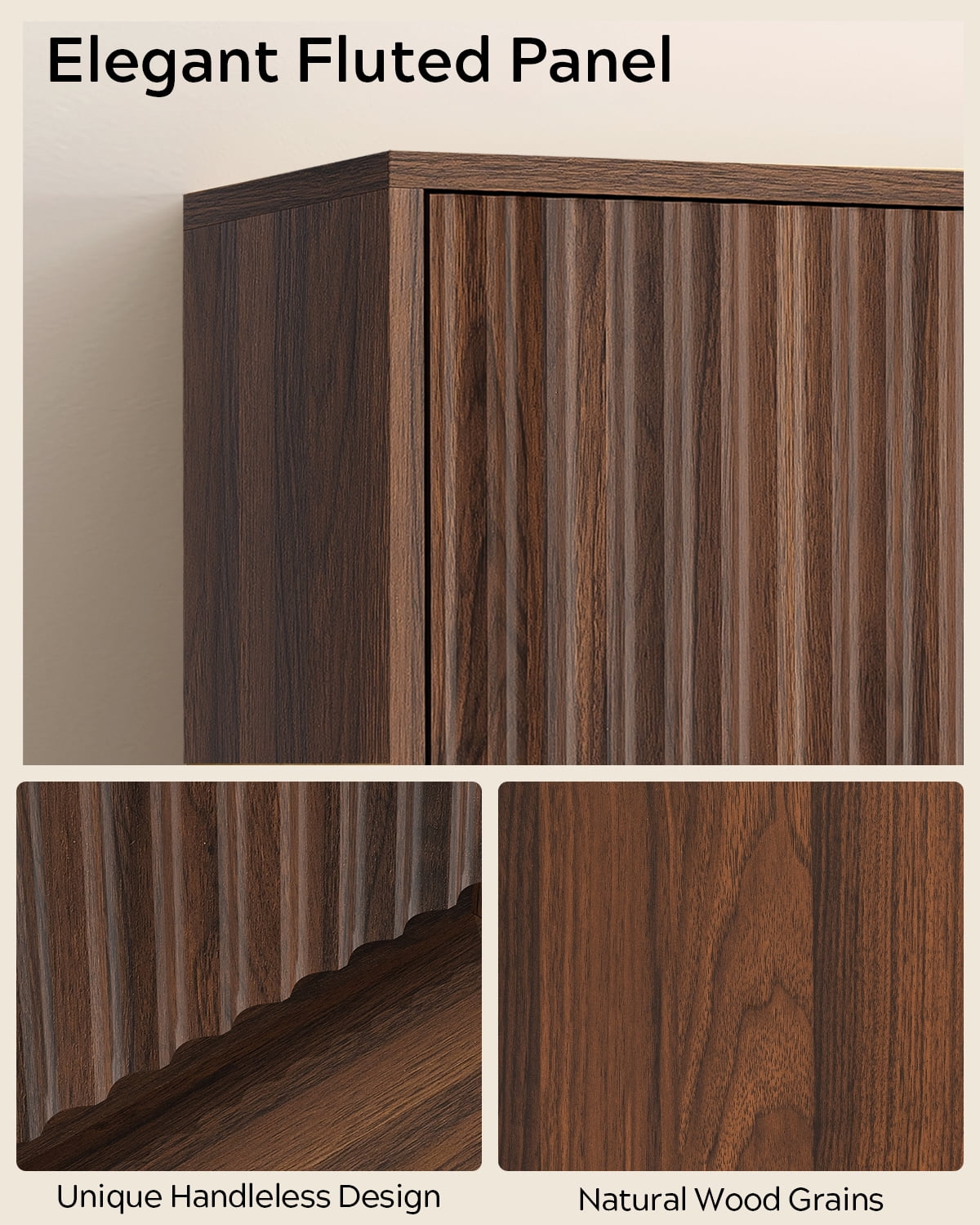 EYYTHUNG Fluted Wooden Medicine Cabinet Storage, Brown Bathroom Wall Cabinet with 2 Doors Adjustable Shelf and Towels Bar