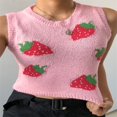 thumbnail image 4 of PENGXIANG Pull Décontracté pour Femmes Pull-Over Uni Imprimé Fraise Côtelé Sans Manches, 4 of 7