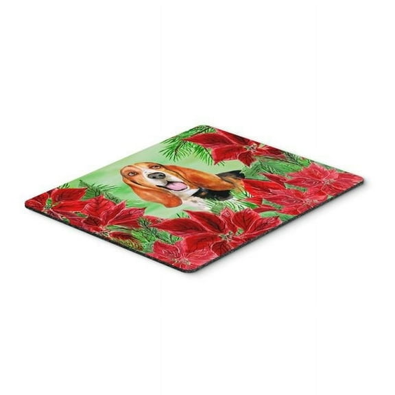 Basset Hound Poinsettas Mouse Pad, Hot Pad or Trivet