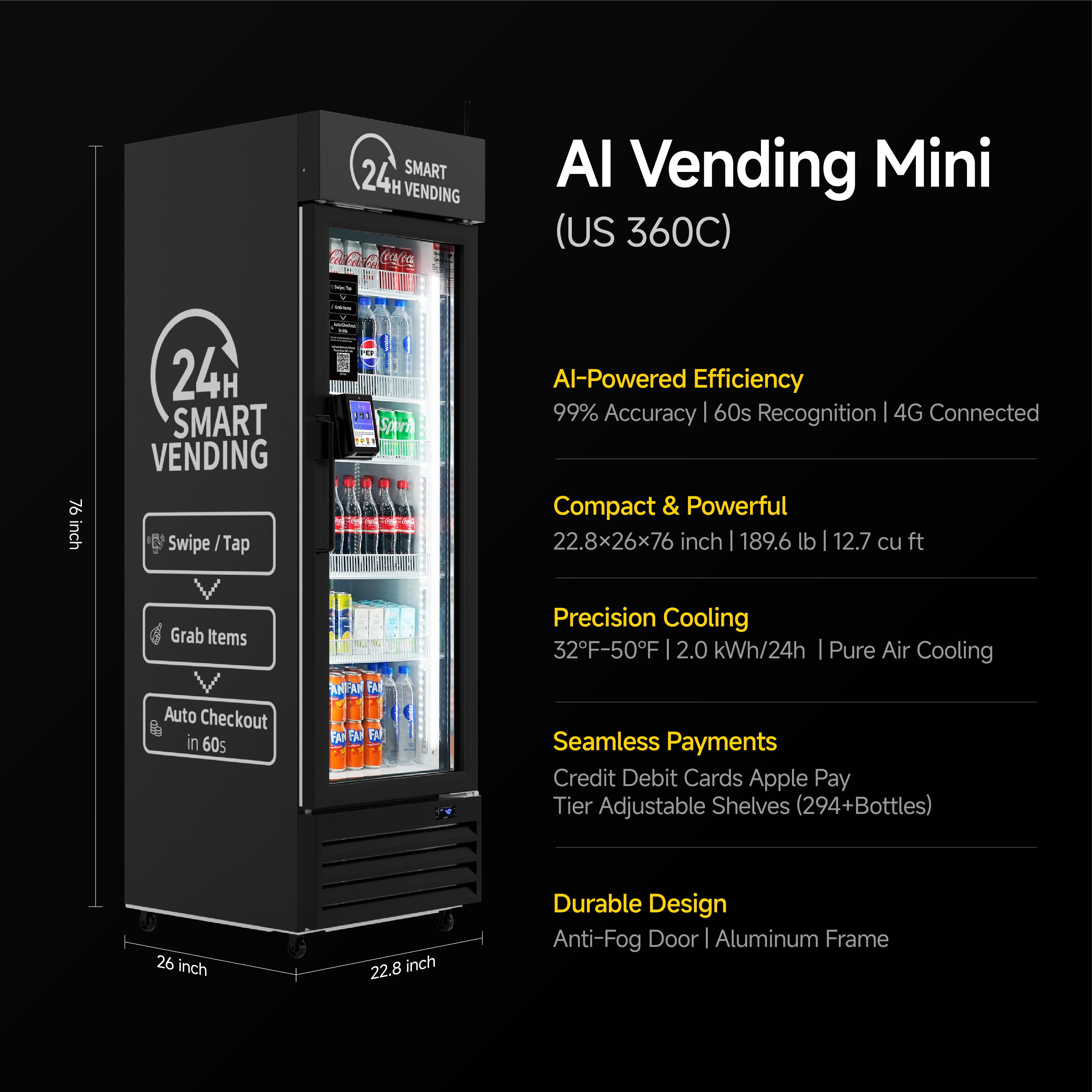 HAHA Vending Machine - 245-Capacity Commercial Refrigerated Unit for Offices/Schools/Gym