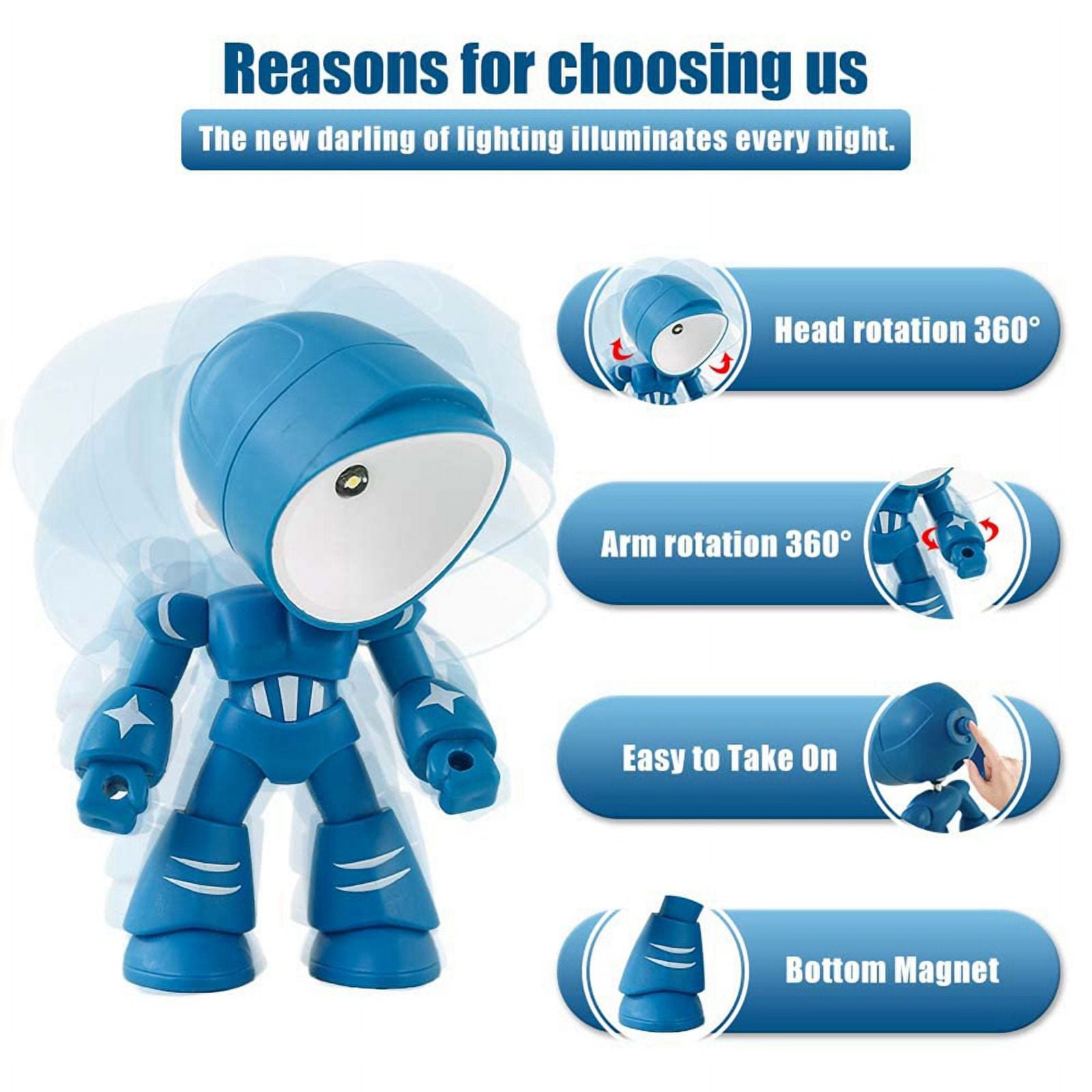 6Pcs Night Light for Kids Mini Robot LED Night Hero Desk Lamp for Boy Bedroom Home Decorations
