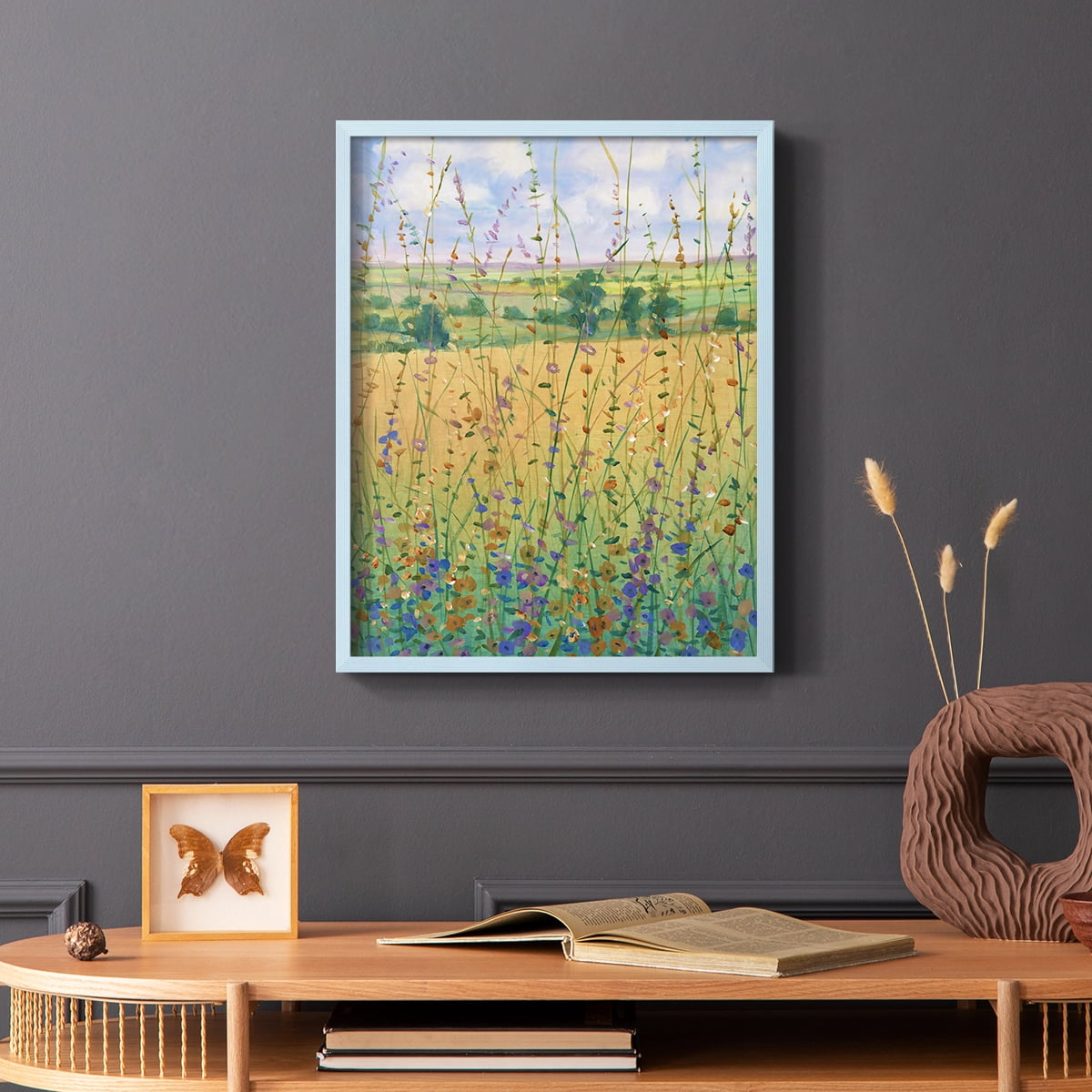 Wildflower Path II Framed Print - Solid Wood in Single Picture Frame Solid Wood 2 Framed Print