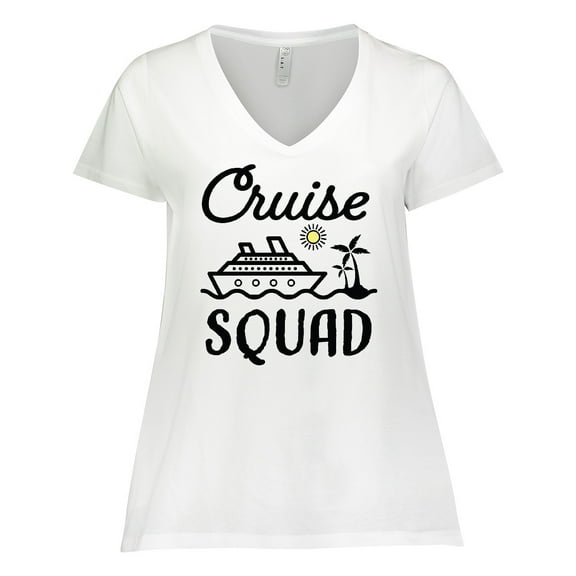 Inktastic Cruise Squad with Vector Cruise Ship and Palm Trees Women's Plus Size V-Neck T-Shirt