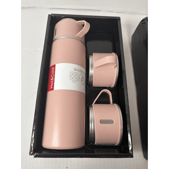 Stainless Steel Thermo Flask 16.9oz 500ml Vacuum Insulated Botle 2Cups Pink Set