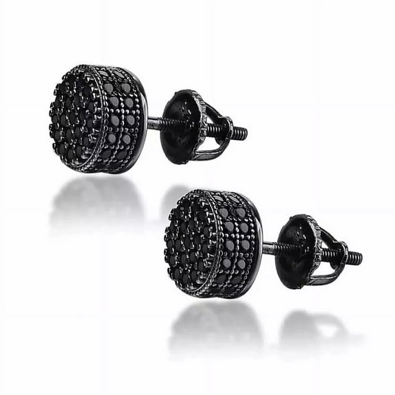 Siddheshwarjewels 2ct Round Cut Lab-Created Diamond Men's Stud Earrings, 14K Black Gold Plated, 925 Sterling
