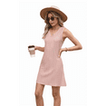 thumbnail image 3 of Ladies Solid Color Sleeveless V-Neck Pocket Dress Pink L, 3 of 7