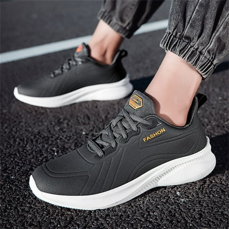 

LYCAQL Men Shoes Casual Leather Laace Up Solid Color Casual Fashion Simple Shoes Running Shoes Mens Sneaker (Grey 10)