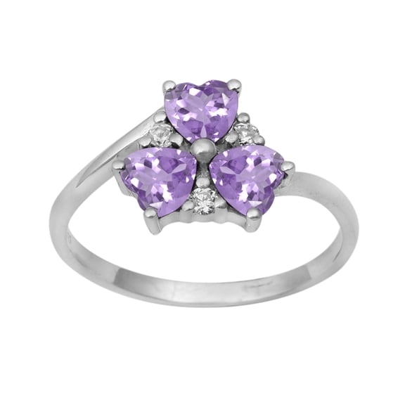 Mooneye Three Stone 4 mm Pink Amethyst 925 Sterling Silver Women Valentines Day Gift Heart Ring
