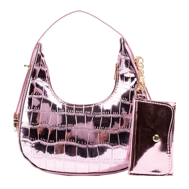 Bolso de hombro con estampado de cocodrilo, bolso bandolera clásico vintage, bolso de hombro de cuero artificial, rosa