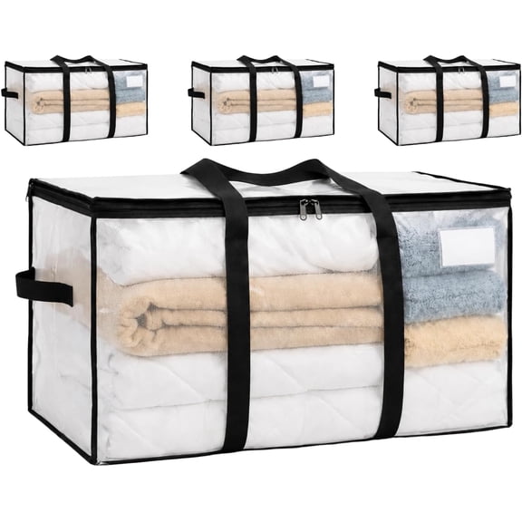 4 Pack-Extra Large Heavy Duty Moving Bags - Waterproof Storage Totes with Handles & Zippers, Foldable for College Dorm, Storage
