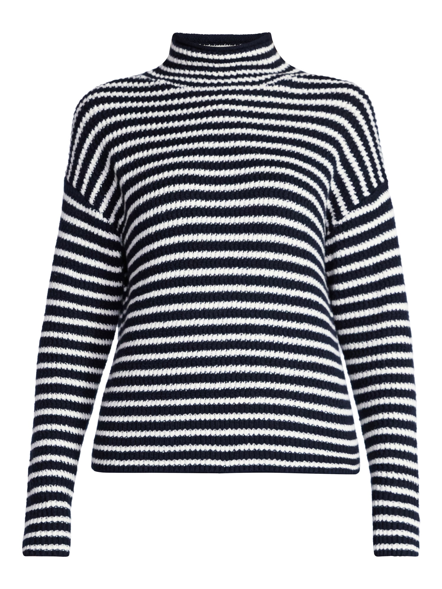 Time and Tru Women's Stripe Funnel Neck Sweater with Long Sleeves, Midweight, Sizes, XS-XXXL
