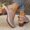 thumbnail image 5 of Womens Heeled Sandals Bohemian Hollow out Closed Toe Slingback Heels Fashion Pumps Breathable Summer Dress Shoes Beige Size 8.5, 5 of 8