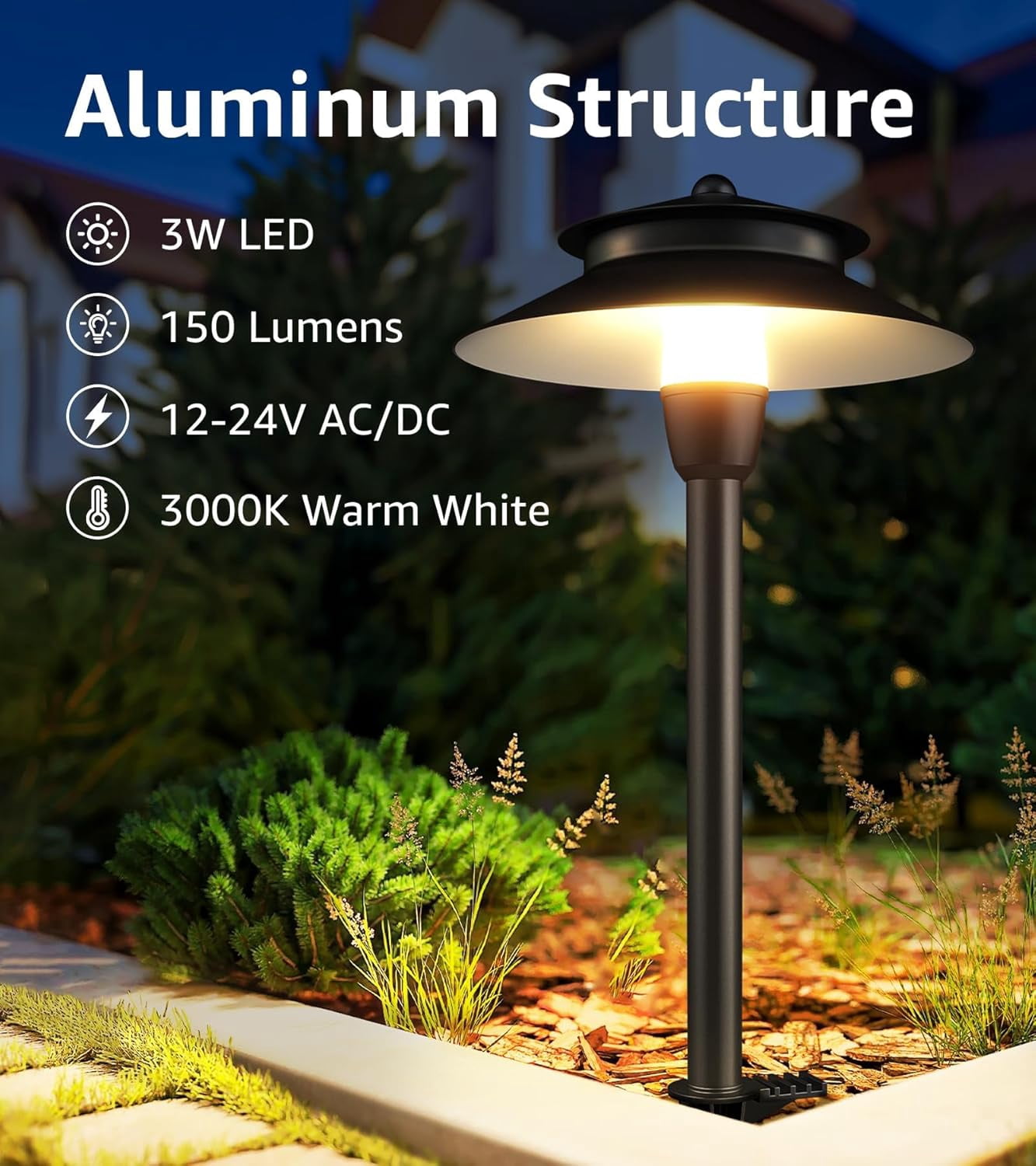 SUNVIE 3W Low Voltage Pathway Lights Wired LED Landscape Path Lighting Outdoor for Garden, 4 Pack