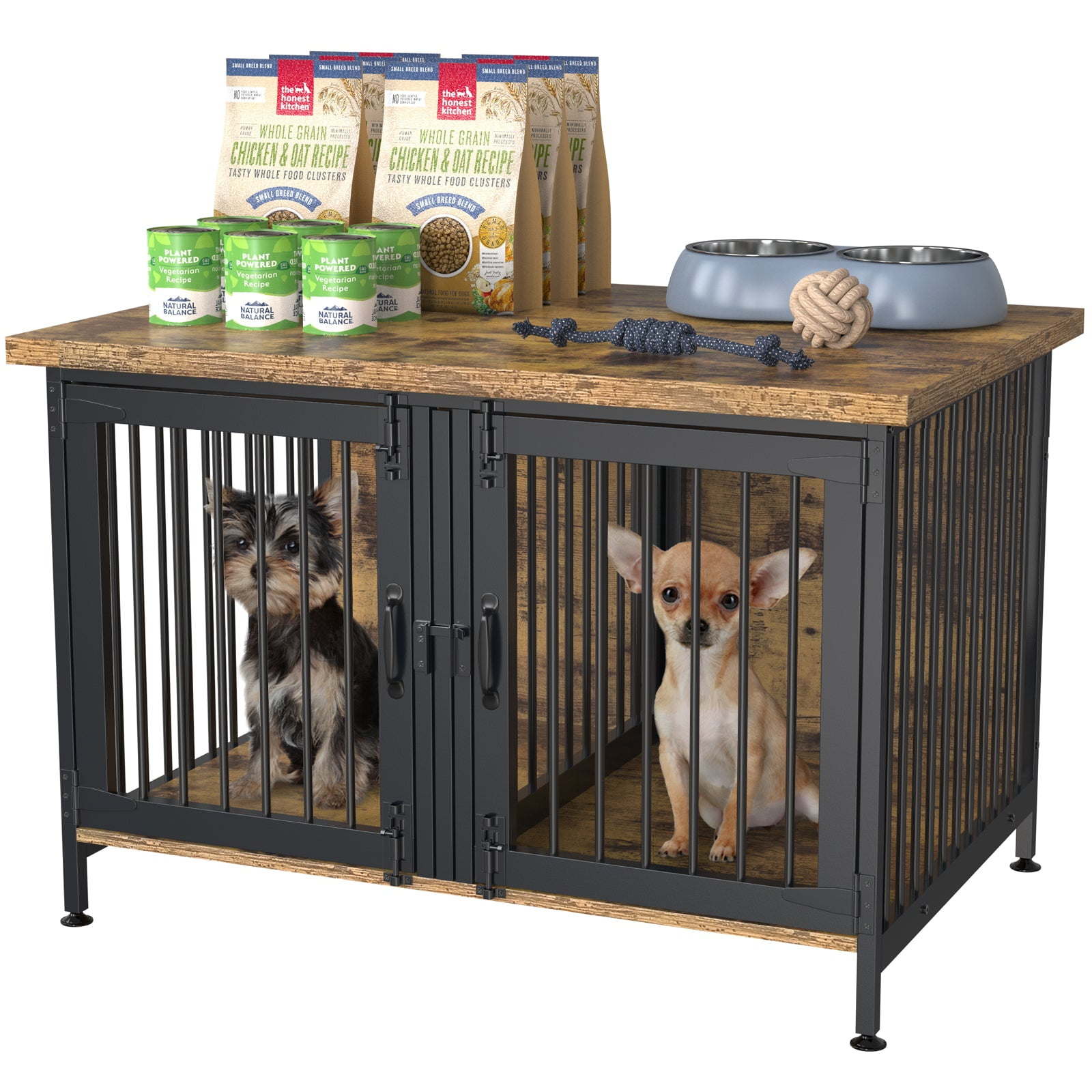 GDLF Double Dog Crate with Divider for 1 or 2 dogs, Indoor Kennel Cage