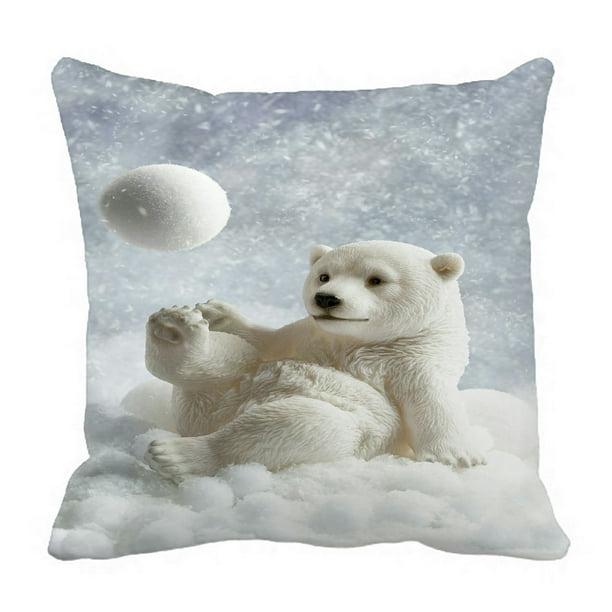 HATIART Polar Bear Winter Playing Snowball Pillow Case Pillow