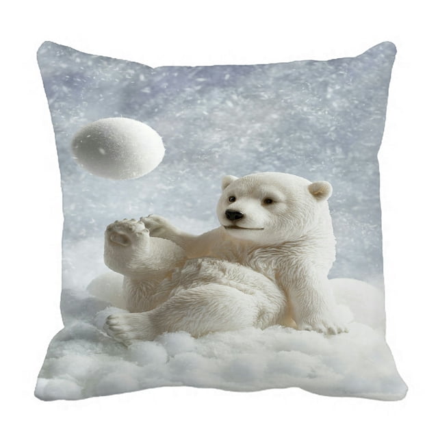 ABPHQTO Oso Polar Invierno Jugando Bola de Nieve Funda de Almohada Funda de Almohada Protector de Almohada Cama 45x45 cm