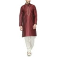 thumbnail image 1 of Royal Mens Silk Blend Neck Thread Embroidery Kurta Pyjama Set Red, 1 of 1