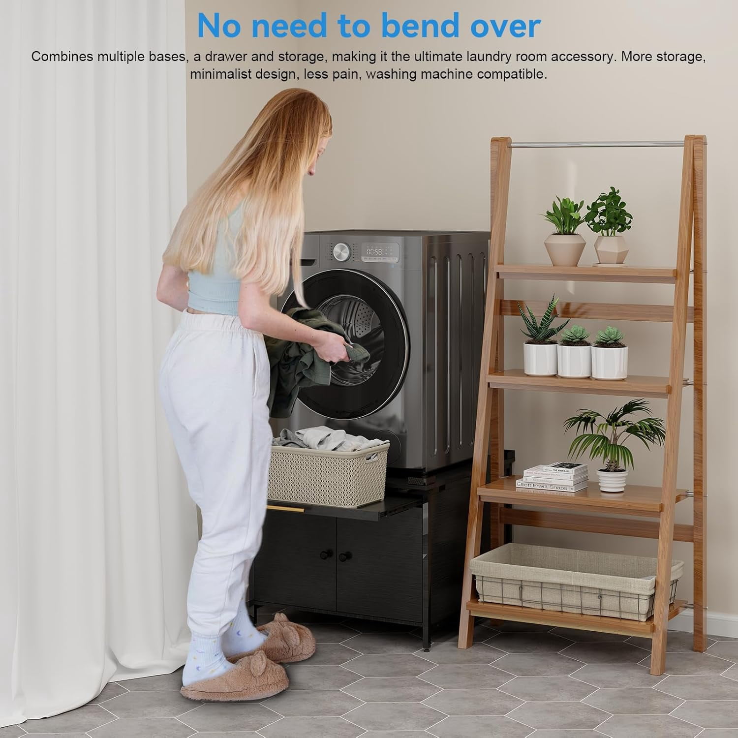 Laundry Pedestal for Washer and Dryer, 29" Universal Washing Machine Stand with Adjustable Feet and 4 Panel Corner, Fit Anti-Vibration Design with Telescopic Laundry Basket Shelf, 700 LBS Capacity
