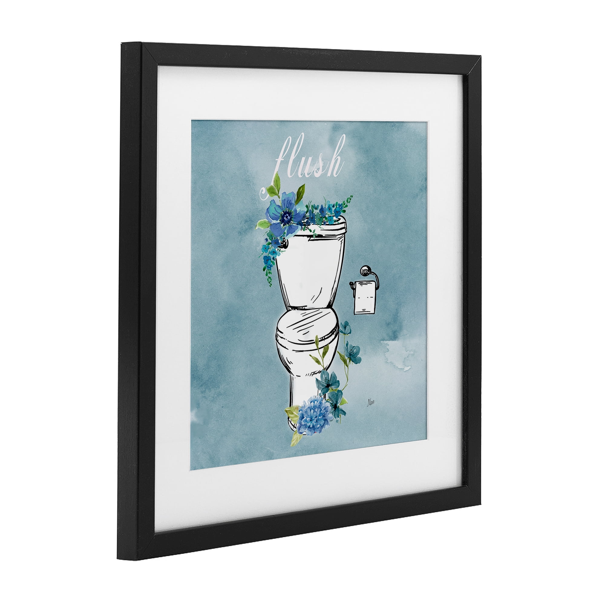 Stupell Industries Floral Bathroom Rules Flush Black Framed Print Under Glass, design by Nan