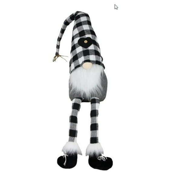 Whimsical Black White Check Fabric Sitting Gnome - 30.75"H-XN4185