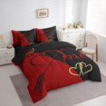 thumbnail image 3 of Feelyou Couple Anniversary Bedding Comforter Set 7 Pieces, Black Red Fashion Splicing Full Bedding Set, Valentine's Day Love Heart Reversible Fitted Sheet Flat Sheet, Super Cozy Room Decor, 3 of 8