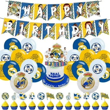 Madrid Soccer CF Soccer Theme Party Supplies with Happy Birthday Banner, Cake Topper, Cupcake Toppers, Foil Balloons for Fans Adults Party Favors