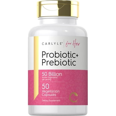 Prebiotic & Probiotic for Her | 50 Billion Active Organisms Per Serving | 50 Capsules | by Carlyle