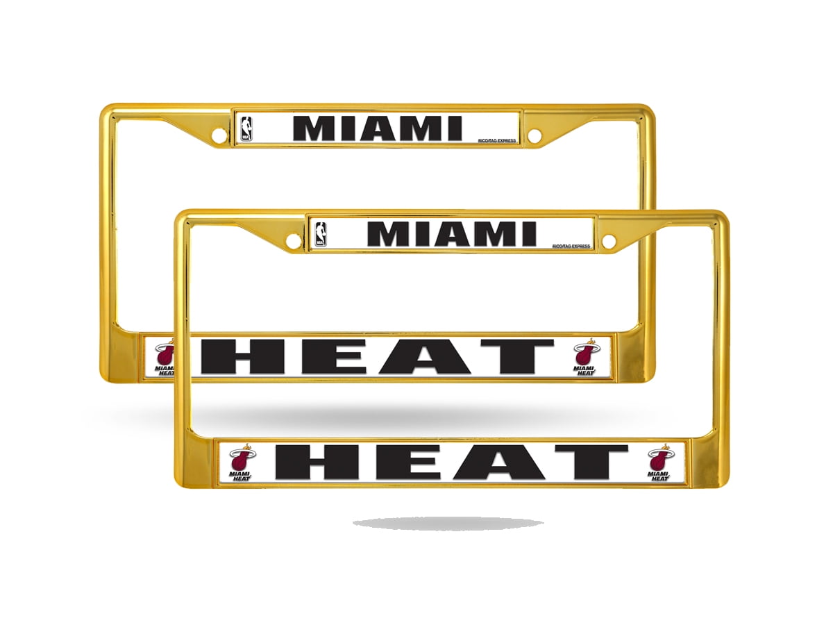 Miami NBA Heat Gold Color Painted Chrome Metal (2) License Plate Frame