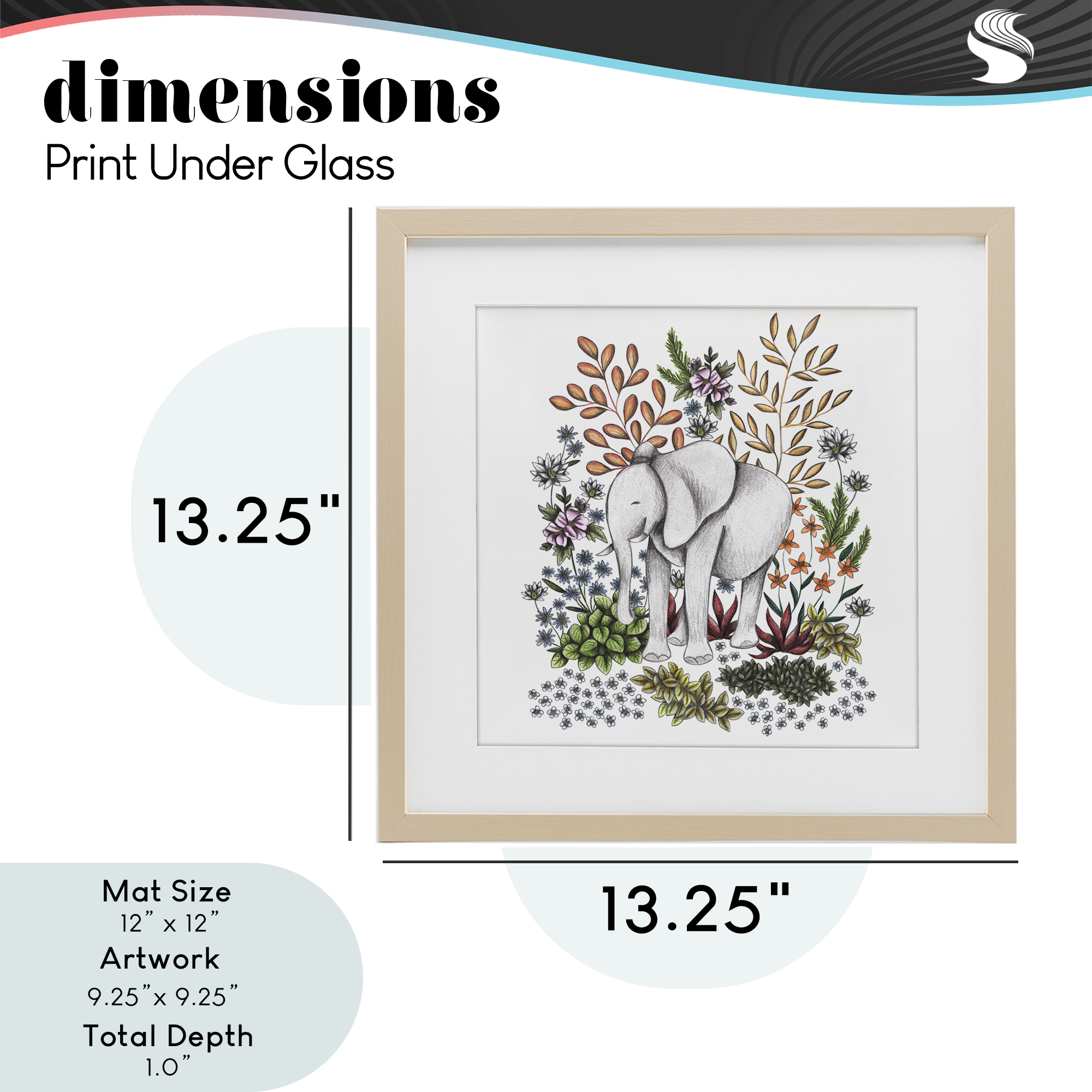 Jungle Wildlife Elephant Birch Framed Print Under Glass, design by Cecilia Battaini